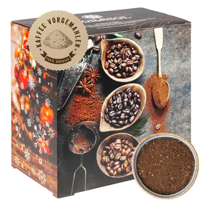 Produktbild von Corasol Premium Flavoured Coffee Kaffee-Adventskalender mit 24 aromatisierten Kaffee-Kreationen, gemahlen für Genießer (240 g)