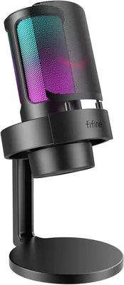 Produktbild von FIFINE USB Mikrofon für PC, PS4/PS5, Mac – Gaming & Streaming, Podcast, Kondensator, RGB Licht, Stummschalter, Kopfhöreranschluss, Popfilter