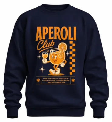 Obrázok produktu pre APEROLI Club – Perfektný Spritz, letný koktail, aperitív, mikina, pulóver, tmavomodrá, veľkosť S