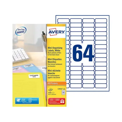 Obrázek produktu pro Avery L7652-100, Modrá, Bílá, Obdélník, Permanentní, Modrá na bílé, 45,7 x 16,9, A4
