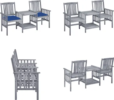 Image de vidaXL Chaises de jardin avec table de thé et coussins en bois massif d'acacia - Chaise de jardin avec table de thé - Chaises de jardin avec tables de thé - Bistro Set - Holz Bistro Set