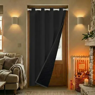 Immagine prodotto di 110x203cm nero oscurante termico porta tenda occhielli impermeabile antivento inverno freddo resistente calore isolato porta tenda