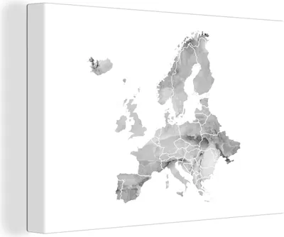 Produktbild von OneMillionCanvasses® - Leinwandbilder - 140x90 cm, Europa-Karte in Aquarell - schwarz und weiß, Wandbilder Kunstdruck Wanddekoration