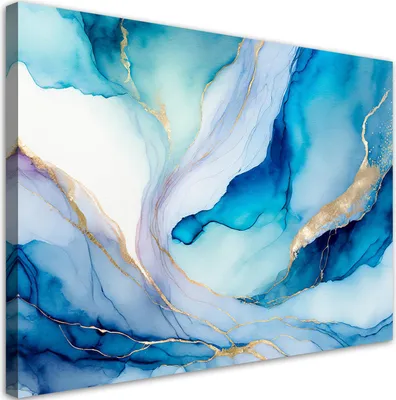 Produktbild von Leinwandbild Abstrakt Aquarell Blau 100x70 Feeby Blau bild für die wand bereit zum aufhängen