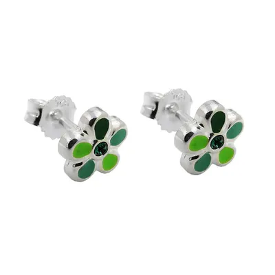 Produktbild von Ohrstecker Ohrring 65mm Kinderohrring Blume grün-lackiert Silber 925 silber 6,5mm