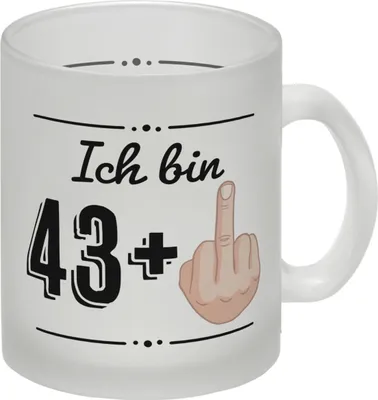 Produktbild von Witziger Glas Tasse für den 44. Geburtstag mit Motiv: Mittelfinger