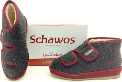 Produktbild von Schawos Damen Klett Hausschuh dunkelgrau/bordo 37