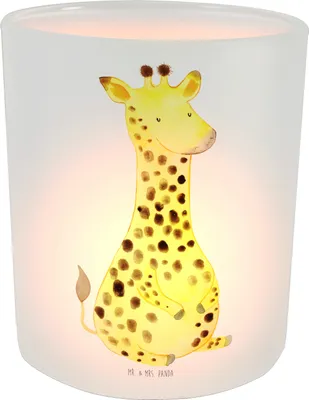Produktbild von Mr. & Mrs. Panda Glas Teelichthalter Giraffe Zufrieden - Transparent - Geschenk, Afrika, Windlicht, glaswindlicht, Abenteuer, Kerzenhalter, Glück