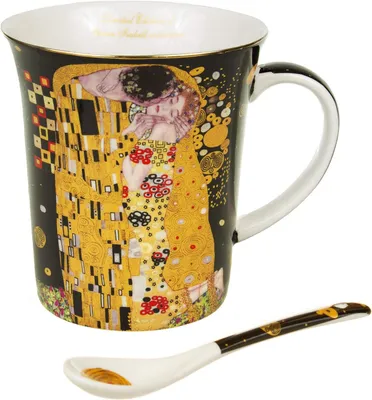 Produktbild von Kaffeebecher mit Löffel aus Porzellan - Der Kuss von Gustav Klimt, 300 ml