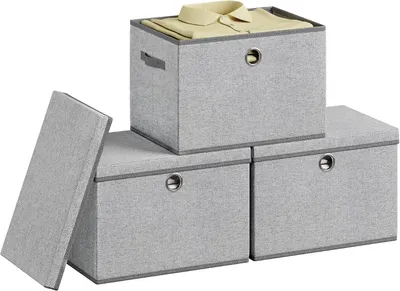 Produktbild von Aufbewahrungsboxen mit Deckel – Set aus 3 – Faltbar – Stapelbar – 43 x 30 x 30 cm – Taubengrau
