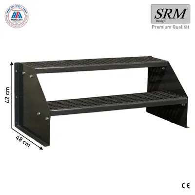 Image de escalier 2 marches modèle 1 autoportant complet Anthracite Escalier acier Largeur 110 cm Hauteur 42 cm Sans rampe