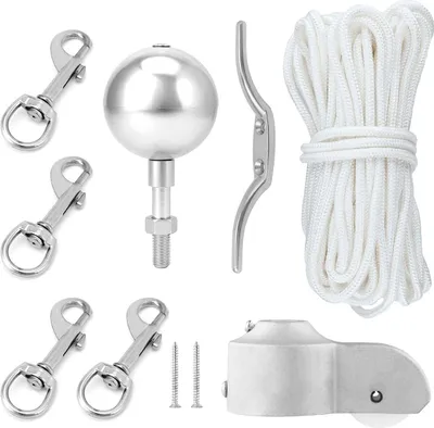 Produktbild von Fahnenmast Reparaturset mit Kugel, Seil, Karabiner, Klampe & Aluminium-Topper