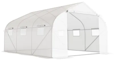 Produktbild von Tunnelgewächshaus,6aufrollbareFenster,TürmitReißverschluss,reißfesteFolie,Metallrahmen,4,45x3x2,05m