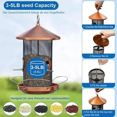 Produktbild von Famanu Vogelhaus für Wildvögel - Mit 32 cm Metallgitter, hängbar, für Garten und Terrasse