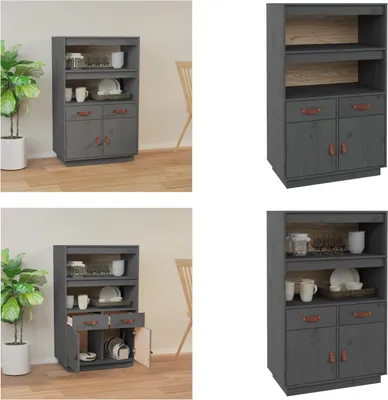 Produktbild von vidaXL Highboard Grau 67x40x108,5 cm Massivholz Kiefer - Highboard - Highboards - Highboard Holz - Sideboard