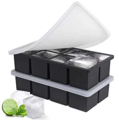 Eiswürfelform aus Silikon mit Deckel, 2 Stück, 8 Quadrate