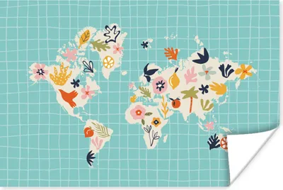 Produktbild von MuchoWow® Poster Weltkarte - Blumen - Matisse 120x80 cm - Bilder