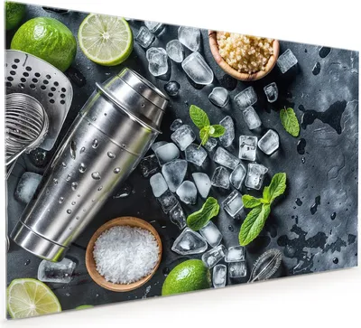 Produktbild von Küchenrückwand Spritzschutz Glas mit Motiv Cocktail Zutaten 40 x 40 cm