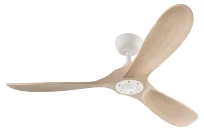 Immagine prodotto di Ventilatore da Soffitto 7214 in Metallo Bianco, 132 cm, Motore DC 26W, 3 Pale in Legno Sbiancato, con Telecomando e 6 Velocità - Perenz