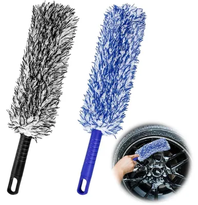 Zdjęcie produktu dla Zestaw 2 sztuk szczotek do felg z mikrofibry, elastyczne, z ergonomicznym uchwytem, 40 cm, niebieskie/czarne