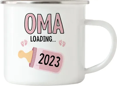 Produktbild von Oma Loading 2023 Emaille Tasse Geschenk Werdende Oma Babynews Mit Ladebalken Schwangerschaft Geschenkidee
