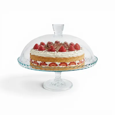 Zdjęcie produktu dla Szklana Patera na Nóżce z Kloszem Patisserie 32 cm na torty owoce ciasta