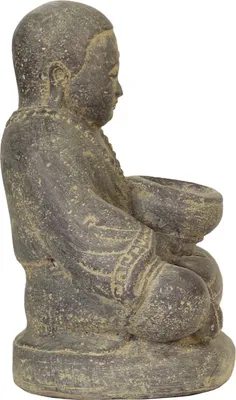 Produktbild von Mönch Figur Kerzen Skulptur Stein Lavasand Bali sitzend Gott Garten Deko Teelichthalter 20 cm