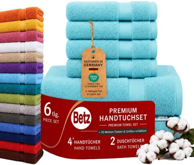 Produktbild von Betz 6er Handtuch Set Premium – 4 Handtücher 50x100 cm – 2 Duschtücher 70x140 cm - 100% Baumwolle – Frottee Handtücher für Bad, Gäste & Alltag - Ocean