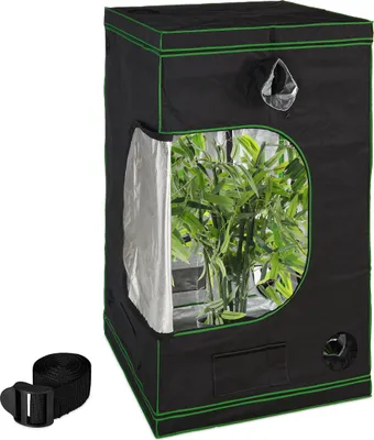 Produktbild von Relaxdays Growzelt, HxBxT: 200x120x120 cm, reflektierende Innenfolie, lichtundurchlässig, indoor Zuchtzelt, schwarz/grün