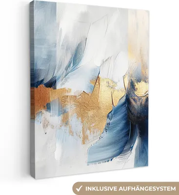 Obrázek produktu pro Nástěnné umění obývací pokoj 60x80 cm - Abstraktní a moderní - Modrá - Bílá - Zlatá, plátno obraz, nástěnná dekorace, malba
