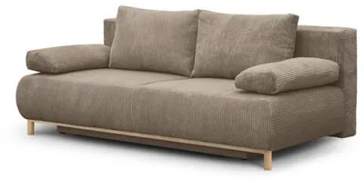 Image de Banquette convertible - 3 places - MIKA - Velours côtelé Taupe - Avec coffre de rangement - 192 x 93 x 84 cm
