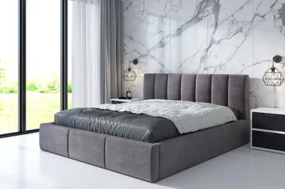 Produktbild von Polsterbett LUIGI  180x200 mit Matratze und Bettkasten. Farbe: Grau.
