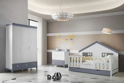 Produktbild von Modernes 3tlg Kinderzimmer Set Hausbett Kleiderschrank & Kommode