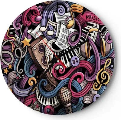 Produktbild von Wanduhr - Rund - Glasuhr - Graffiti modern - 30x30cm - Schleichendes Uhrwerk - Lautlos - zum Aufhängen bereit - Dekoration Modern - Wanddekoration aus Glas - C3AR30x30-4015