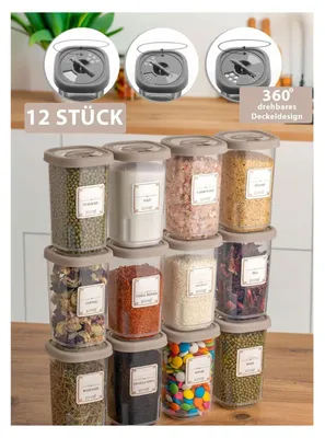 Produktbild von Gewürzbehälter Set 12x Stück mit Gewürzmühle mit Deckel Vorratsdose Aufbewahrung Cappuccino