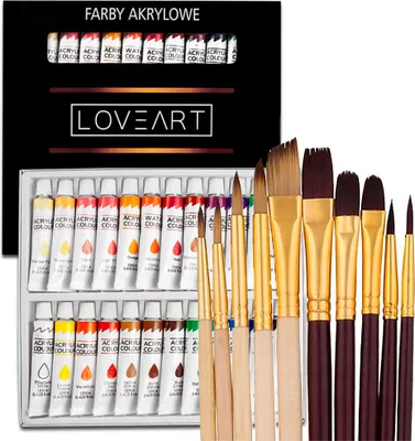 Immagine prodotto di Loveart colori acrilici 24x12ml Pennelli di precisione 10 pezzi