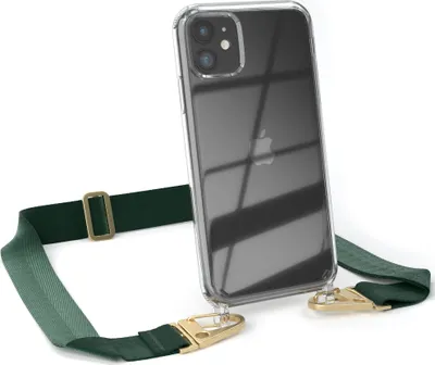 Produktbild von EAZY CASE - Hülle mit Band für Apple iPhone 11, Handyhülle mit Umhängeband, Silikonhülle transparent, Handykette in Grün