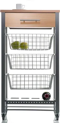 Immagine prodotto di DON HIERRO - Carrello da cucina Diana con 3 cestini in metallo, cassetto e portabottiglie in acciaio inox