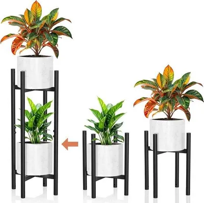 Image de Support pour plantes réglable en deux parties, métal noir, 20-30 cm