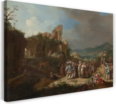 Produktbild von Leinwandbild (60x40cm): Bartholomeus Breenbergh - Die Predigt von Johannes dem Täufer, echter Holz-Keilrahmen inkl. Aufhänger, handgefertigt in Deutschland
