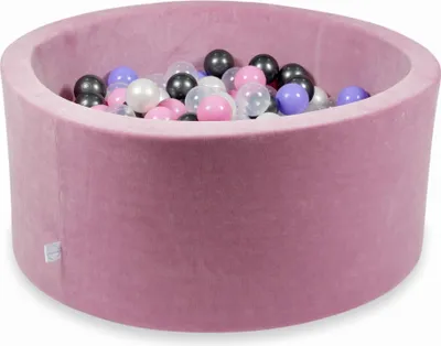 Produktbild von Trockenbecken 90x40cm Velvet Soft Pink mit 300 Bällen: Metallic Graphit, Heidekraut, Puderrosa, Perlmutt, Transparent
