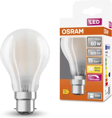 Zdjęcie produktu dla Osram LED Filament A60 żarówka 7W = 60W B22d matowa 806lm ciepła biel 2700K DIMMABLE