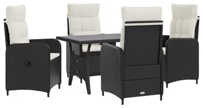 Immagine prodotto di Set da tavolo da esterno vidaXL, 5 pezzi, in polyrattan nero e bianco crema