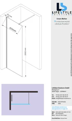 Produktbild von Glaszentrum Hagen Walk in Duschwand 70x200 cm Klar
