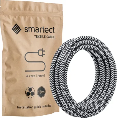 Produktbild von Textilkabel 10 m Schwarz Weiß 3 adrig rund Lampenkabel Stoffkabel Stromkabel