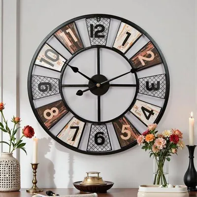 Produktbild von Retro Wanduhr XXL Antik Stahl Wanduhr mit großen römischen Ziffern Ø 60cm für Wohnzimmerwand