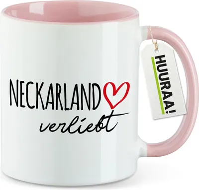 Produktbild von Huuraa Kaffeetasse Neckarland verliebt 330ml Rosa Keramik Kaffeebecher Geschenkidee