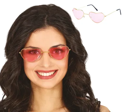 Imagen del producto de Gafas de corazón estilo hippie, color rosa, años 60, vintage, ideales para carnaval o fiestas retro. Crean un ambiente romántico, tienen forma de corazón y son un accesorio de disfraz con un toque glamuroso y pastel. Perfectas para celebrar y añadir un toque de color rojo