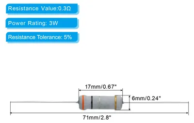 Produktbild von 30 Stš¹ck.3Watt 0,3 Ohm Kohleschichtwiderstand, 5% Toleranz Widerst?nde Axial bleifarbener Ring fš¹r DIY-Projekte und Experimente