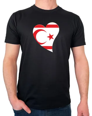 Produktbild von Huuraa Herren T-Shirt Nordzypern Flagge Herz S Black Bio Baumwolle Fairtrade Herrenshirt Geschenkidee